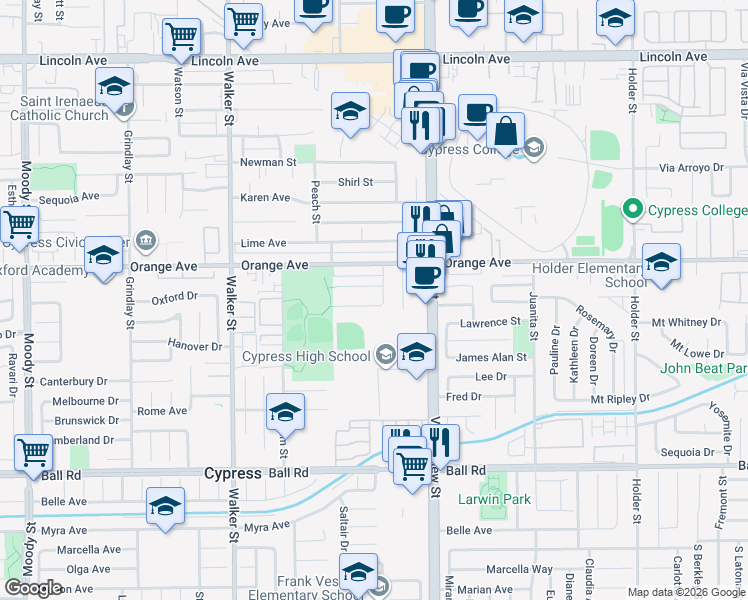 map of restaurants, bars, coffee shops, grocery stores, and more near 5851 Wellson Drive in Cypress
