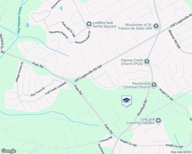 map of restaurants, bars, coffee shops, grocery stores, and more near 1955 Logan Ridge Circle in Loganville