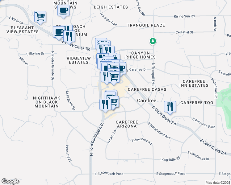 map of restaurants, bars, coffee shops, grocery stores, and more near 100 Easy Street in Carefree
