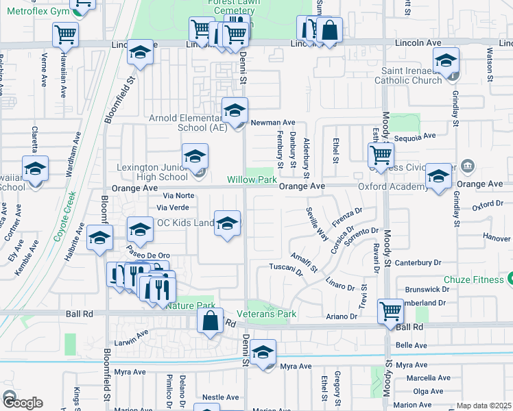 map of restaurants, bars, coffee shops, grocery stores, and more near 9515 Normandy Way in Cypress