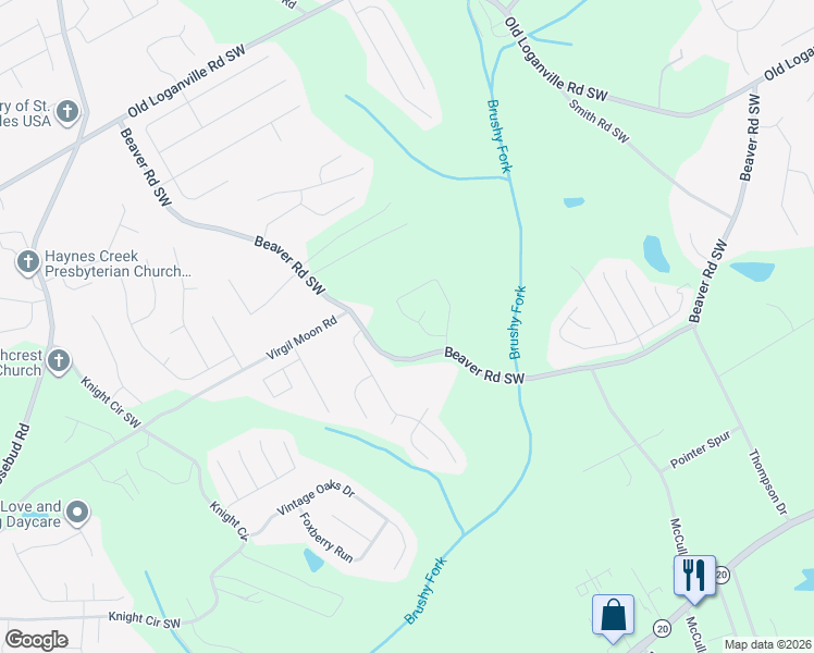 map of restaurants, bars, coffee shops, grocery stores, and more near 4241 Beaverton Circle in Loganville