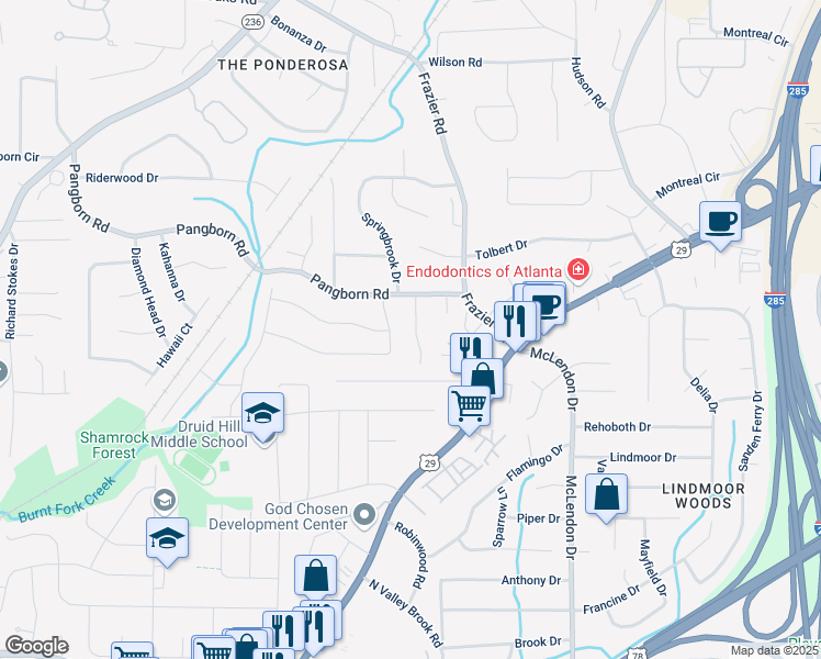 map of restaurants, bars, coffee shops, grocery stores, and more near 1450 Crescent Walk in Decatur