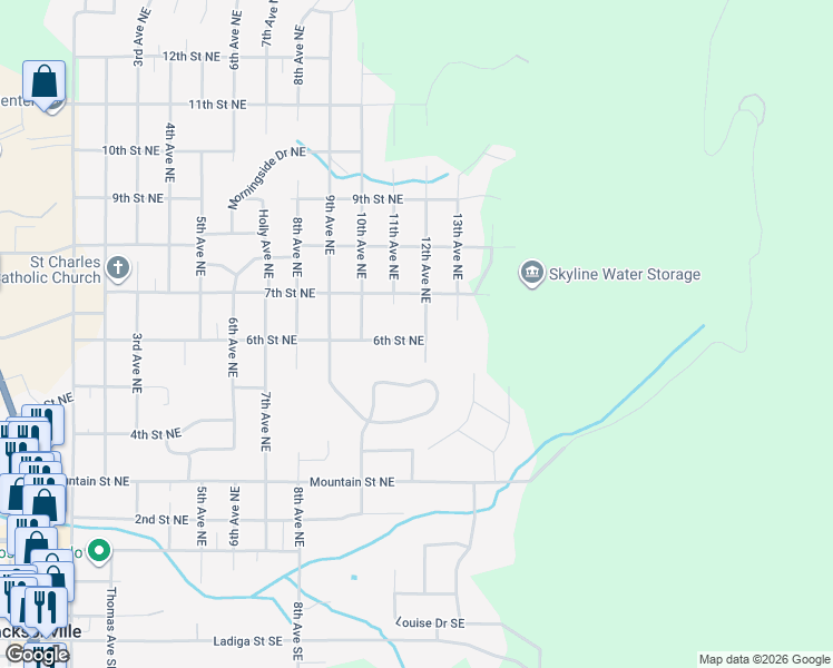 map of restaurants, bars, coffee shops, grocery stores, and more near 606 12th Avenue Northeast in Jacksonville