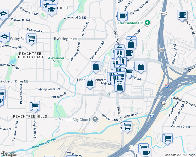 map of restaurants, bars, coffee shops, grocery stores, and more near 508 Main Street Northeast in Atlanta