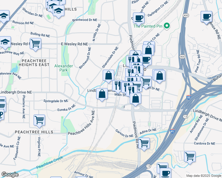 map of restaurants, bars, coffee shops, grocery stores, and more near 508 Main Street Northeast in Atlanta