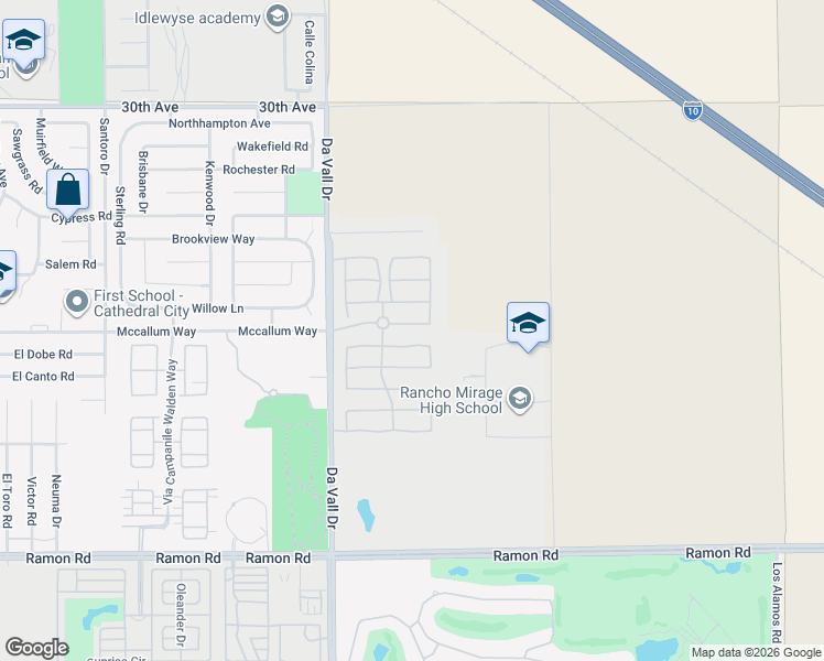 map of restaurants, bars, coffee shops, grocery stores, and more near 129 Via Tuscany in Rancho Mirage
