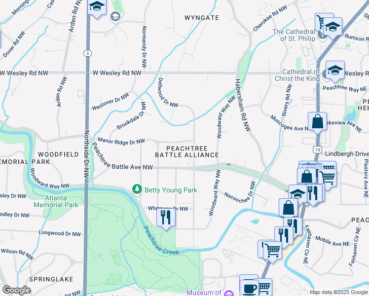 map of restaurants, bars, coffee shops, grocery stores, and more near 344 Manor Ridge Drive Northwest in Atlanta