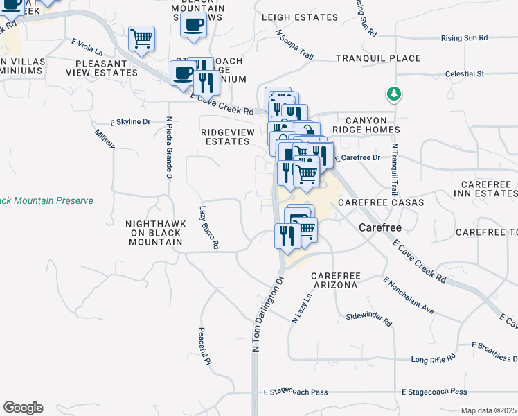 map of restaurants, bars, coffee shops, grocery stores, and more near 37222 North Tom Darlington Drive in Cave Creek