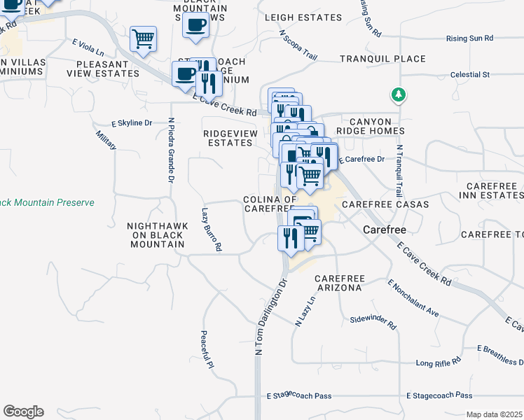 map of restaurants, bars, coffee shops, grocery stores, and more near 37222 North Tom Darlington Drive in Cave Creek