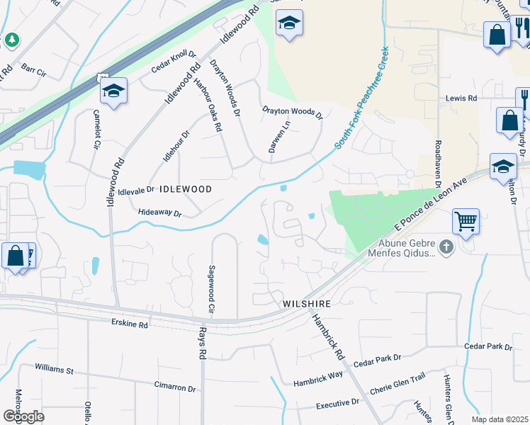 map of restaurants, bars, coffee shops, grocery stores, and more near 1395 Orchard Park Drive in Stone Mountain