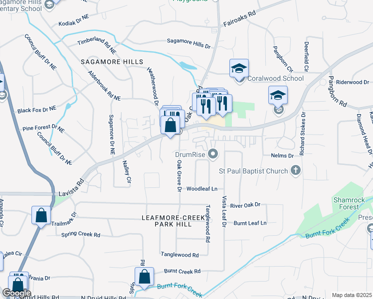 map of restaurants, bars, coffee shops, grocery stores, and more near 200 Whispering Cove in Decatur