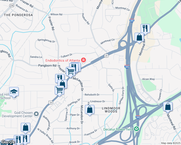map of restaurants, bars, coffee shops, grocery stores, and more near 2711 Lawrenceville Highway in Decatur