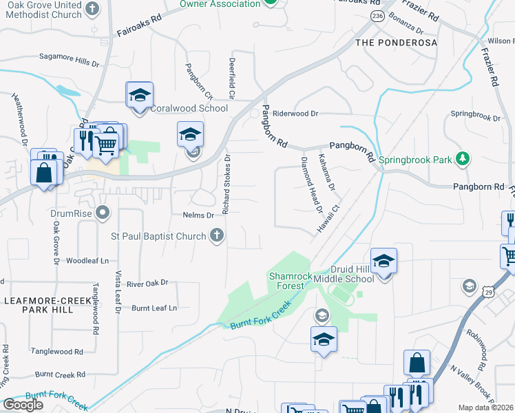 map of restaurants, bars, coffee shops, grocery stores, and more near 2637 Tyler Manor Court in Decatur