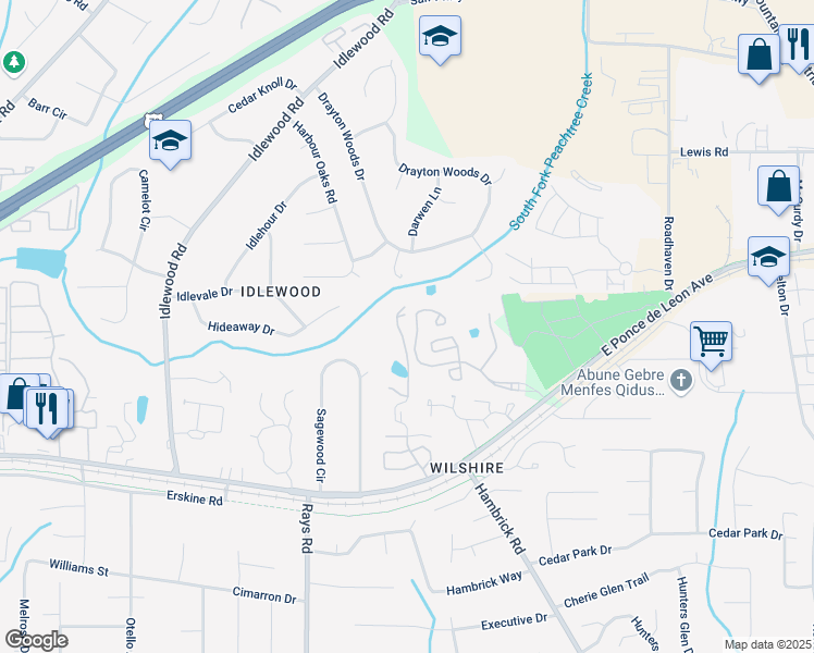 map of restaurants, bars, coffee shops, grocery stores, and more near 1395 Orchard Park Drive in Stone Mountain