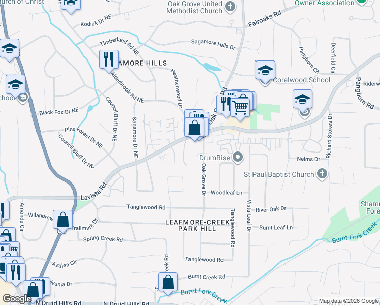 map of restaurants, bars, coffee shops, grocery stores, and more near 1461 Cambridge Common in Decatur