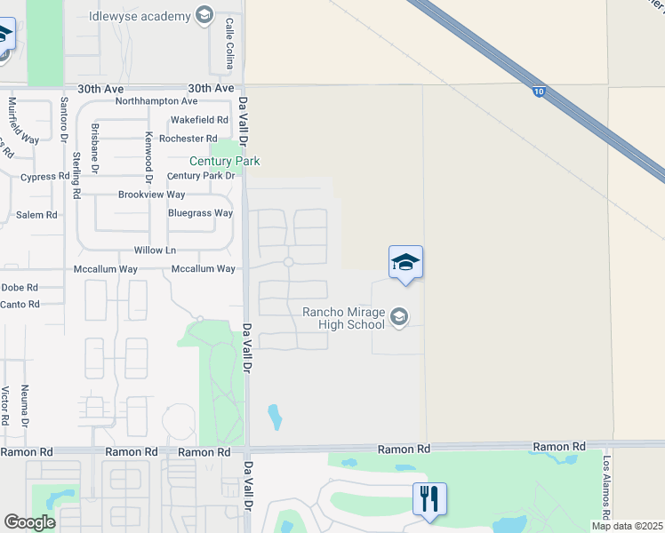 map of restaurants, bars, coffee shops, grocery stores, and more near 134 Via Tuscany in Rancho Mirage