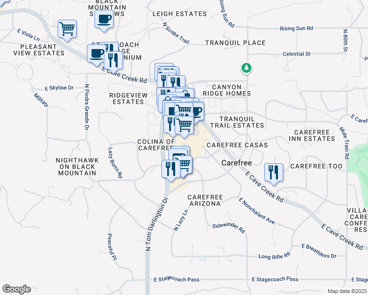 map of restaurants, bars, coffee shops, grocery stores, and more near East Carefree Drive in Cave Creek