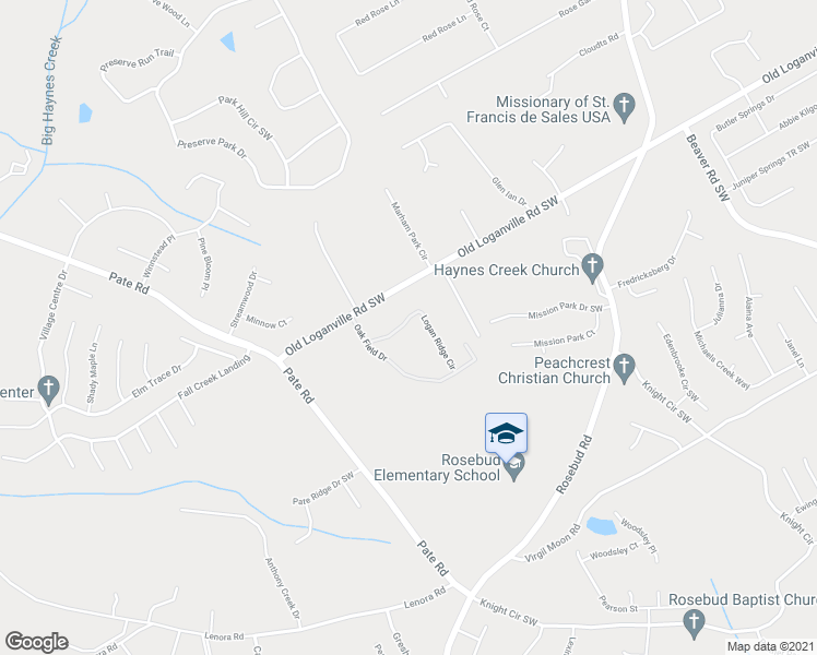 map of restaurants, bars, coffee shops, grocery stores, and more near 1906 Logan Ridge Circle in Loganville