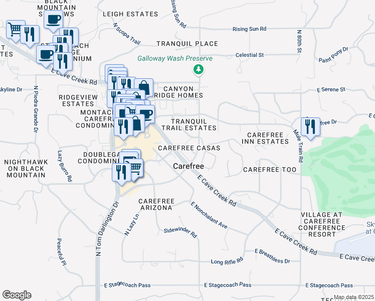 map of restaurants, bars, coffee shops, grocery stores, and more near 37212 North Tranquil Trail in Carefree