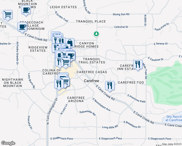 map of restaurants, bars, coffee shops, grocery stores, and more near 37212 North Tranquil Trail in Carefree