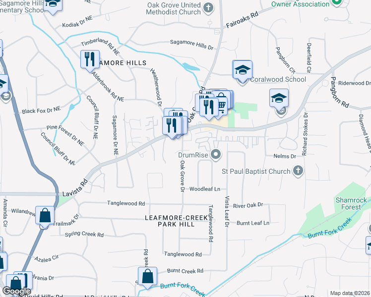 map of restaurants, bars, coffee shops, grocery stores, and more near 2212 Whispering Cove in Decatur