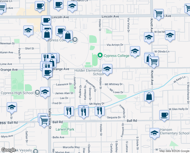 map of restaurants, bars, coffee shops, grocery stores, and more near 6401 Casa Verde Drive in Cypress