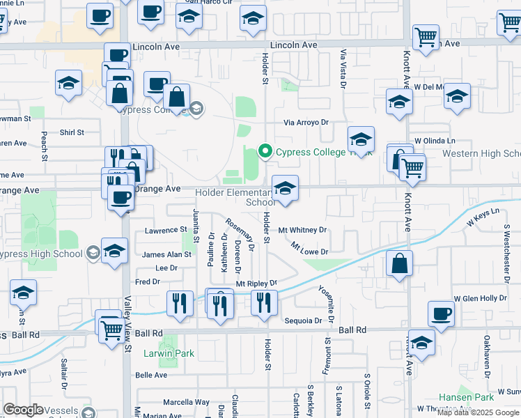 map of restaurants, bars, coffee shops, grocery stores, and more near 6471 Casa Verde Drive in Cypress