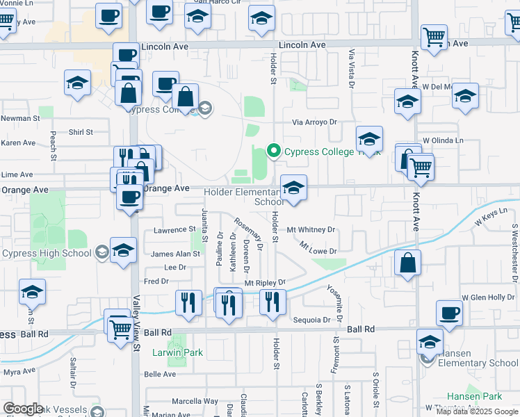 map of restaurants, bars, coffee shops, grocery stores, and more near 6401 Casa Verde Drive in Cypress