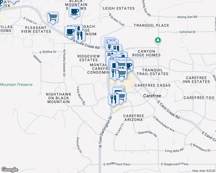 map of restaurants, bars, coffee shops, grocery stores, and more near 37222 N Tom Darlington Dr in Carefree