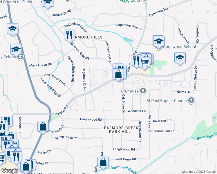 map of restaurants, bars, coffee shops, grocery stores, and more near 1473 Hampton Glen Court in Decatur