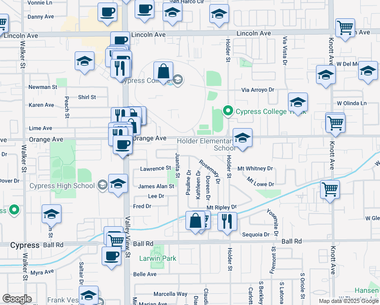 map of restaurants, bars, coffee shops, grocery stores, and more near 6291 Rosemary Dr in Cypress