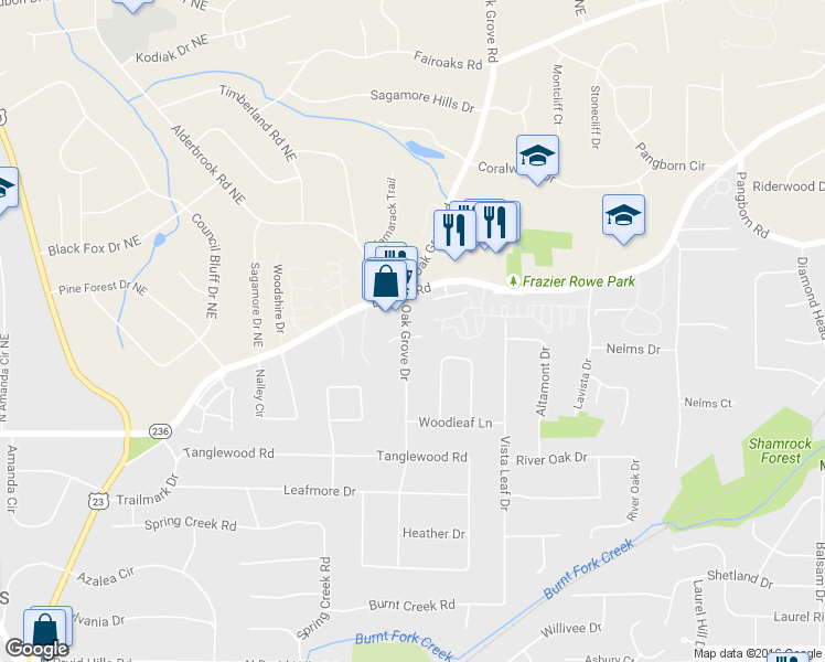 map of restaurants, bars, coffee shops, grocery stores, and more near 2212 Whispering Cove in Decatur