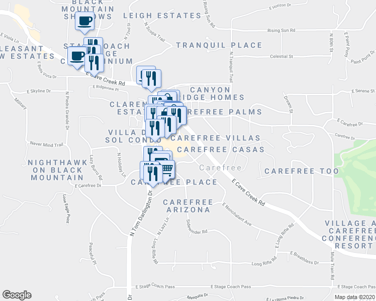 map of restaurants, bars, coffee shops, grocery stores, and more near 33 Easy Street in Carefree
