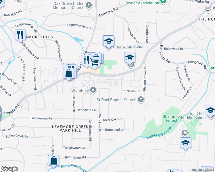 map of restaurants, bars, coffee shops, grocery stores, and more near 1463 Altamont Drive in Decatur