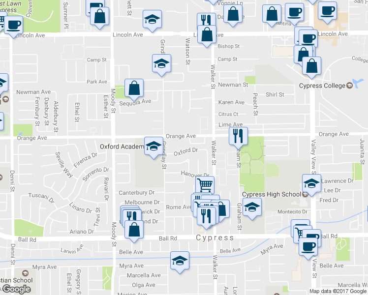 map of restaurants, bars, coffee shops, grocery stores, and more near 5359 Oxford Drive in Cypress