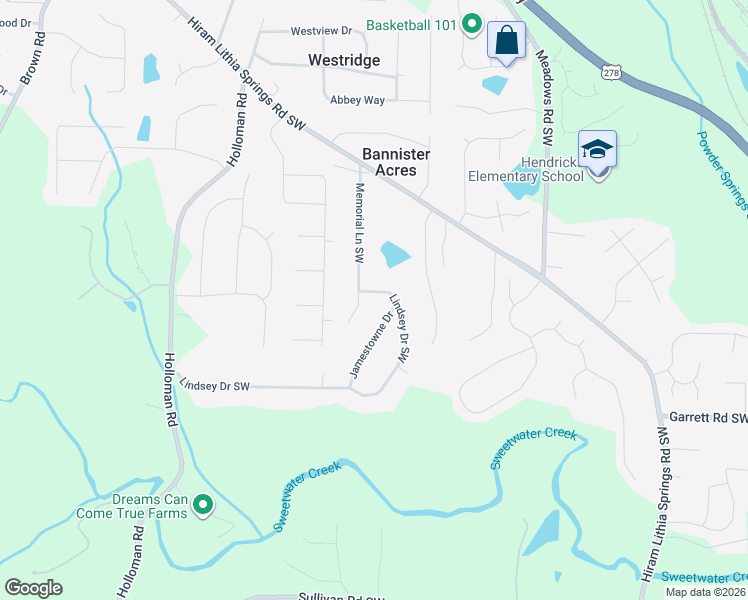 map of restaurants, bars, coffee shops, grocery stores, and more near 4456 Lindsey Drive Southwest in Powder Springs