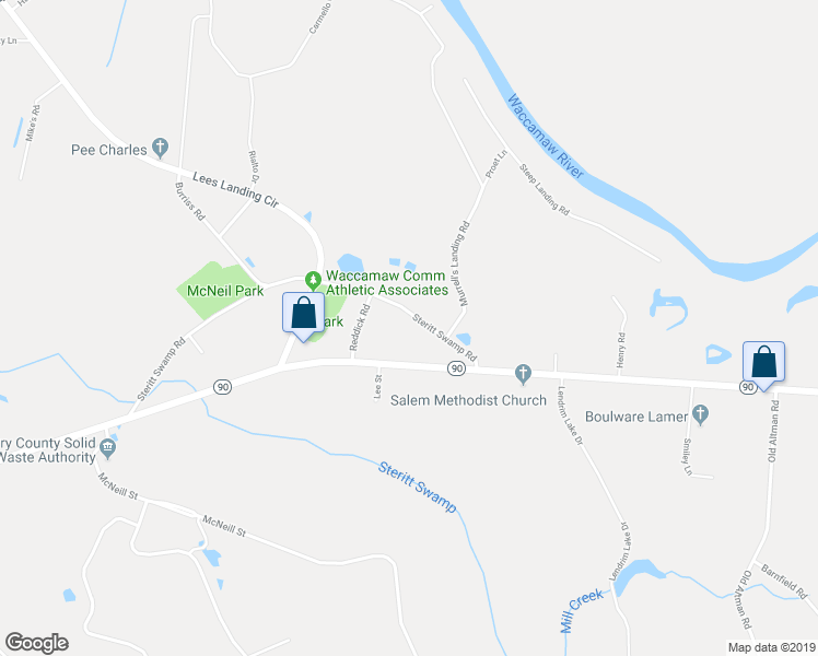 map of restaurants, bars, coffee shops, grocery stores, and more near 2278 Steritt Swamp Road in Conway