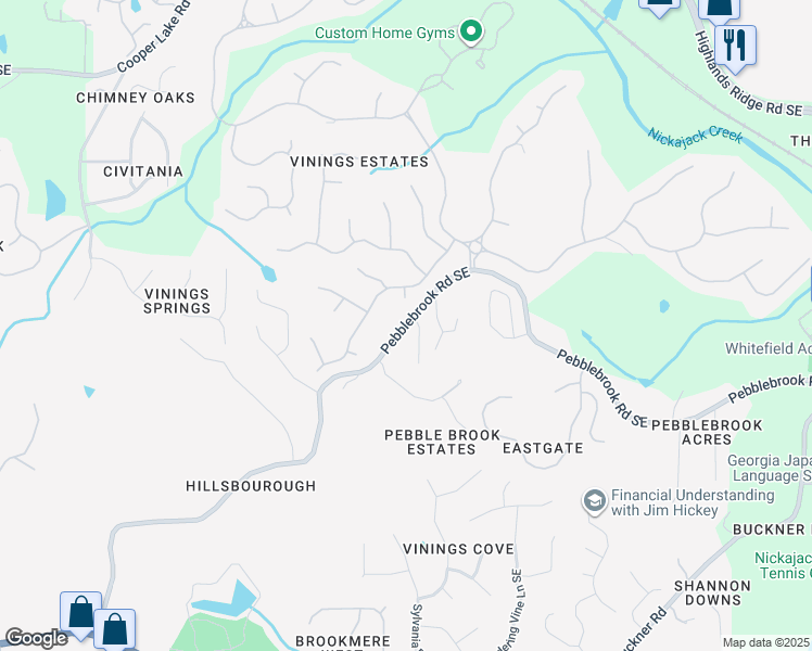 map of restaurants, bars, coffee shops, grocery stores, and more near 970 Pebblebrook Road Southeast in Mableton