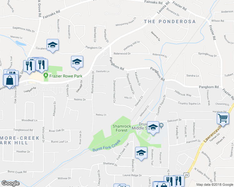 map of restaurants, bars, coffee shops, grocery stores, and more near 1463 Diamond Head Circle in Decatur