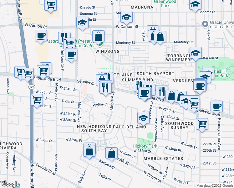 map of restaurants, bars, coffee shops, grocery stores, and more near 2976 Sepulveda Boulevard in Torrance