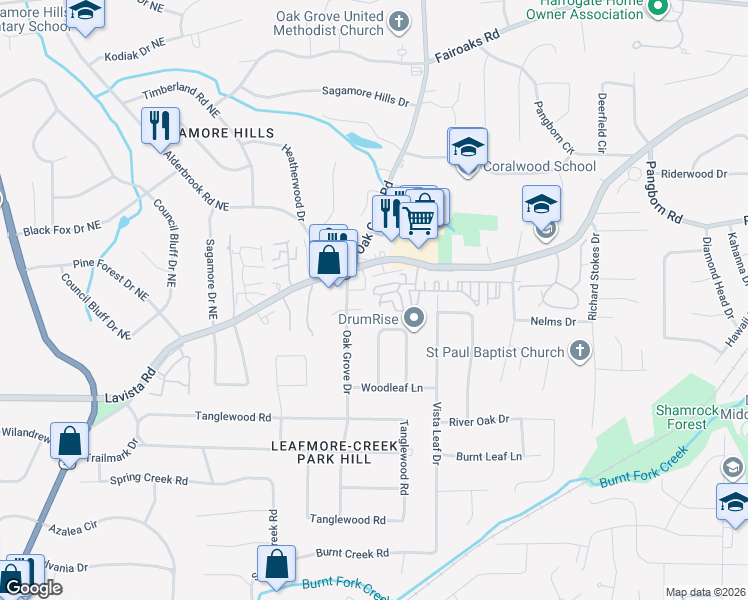 map of restaurants, bars, coffee shops, grocery stores, and more near 200 Whispering Cove in Decatur