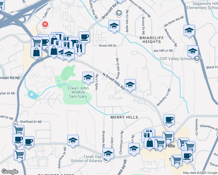 map of restaurants, bars, coffee shops, grocery stores, and more near in Atlanta