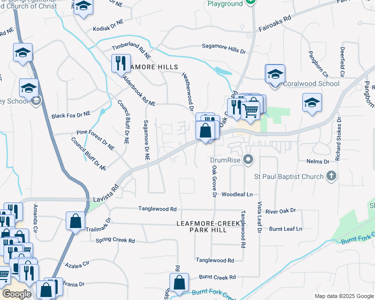 map of restaurants, bars, coffee shops, grocery stores, and more near 1473 Hampton Glen Court in Decatur