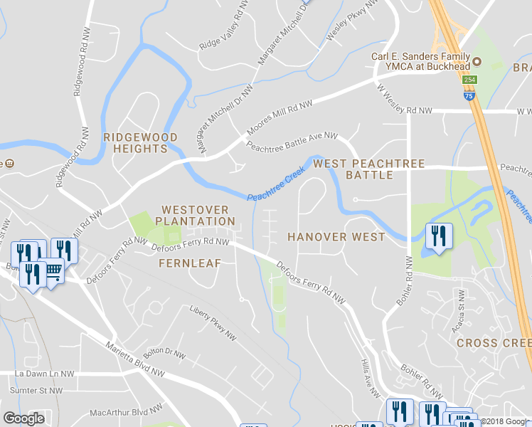 map of restaurants, bars, coffee shops, grocery stores, and more near 22 Independence Place Northwest in Atlanta
