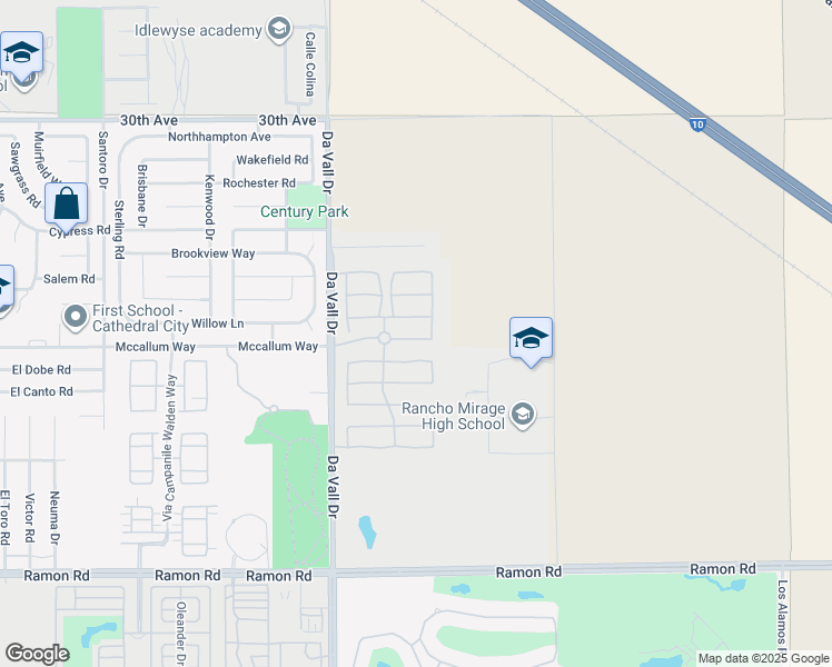 map of restaurants, bars, coffee shops, grocery stores, and more near 129 Via Tuscany in Rancho Mirage