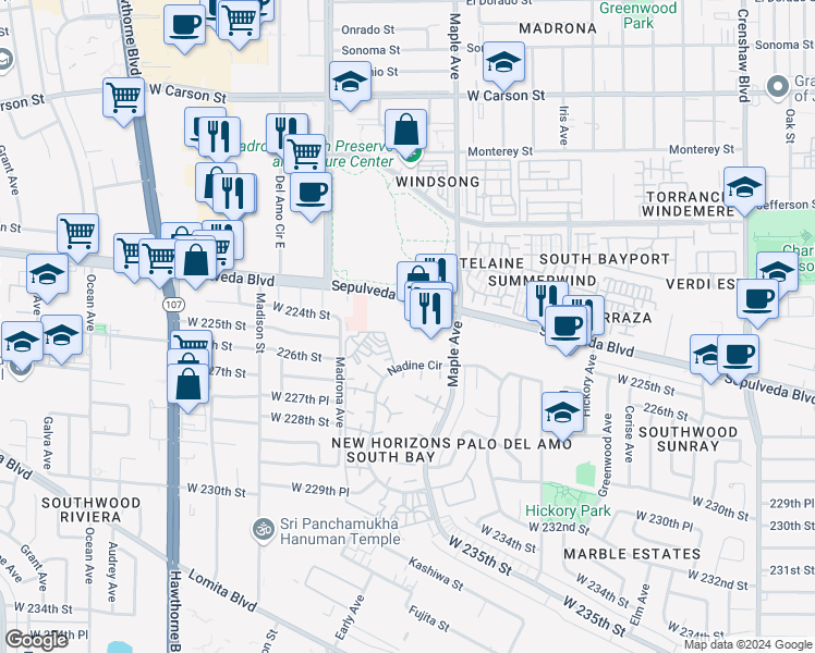 map of restaurants, bars, coffee shops, grocery stores, and more near 3120 Sepulveda Boulevard in Torrance