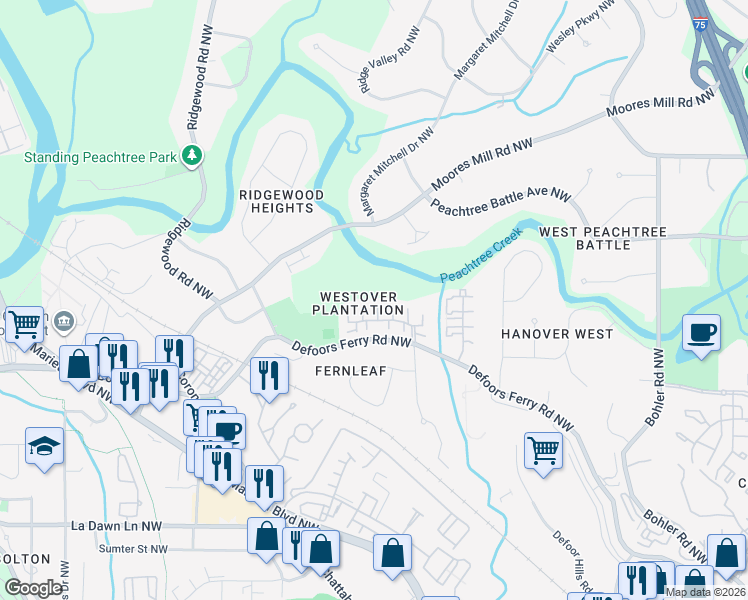 map of restaurants, bars, coffee shops, grocery stores, and more near 8 Scotland Place Northwest in Atlanta