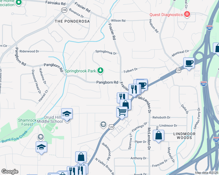 map of restaurants, bars, coffee shops, grocery stores, and more near 1460 Crescent Walk in Decatur
