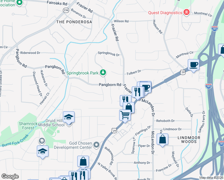 map of restaurants, bars, coffee shops, grocery stores, and more near 1460 Crescent Walk in Decatur