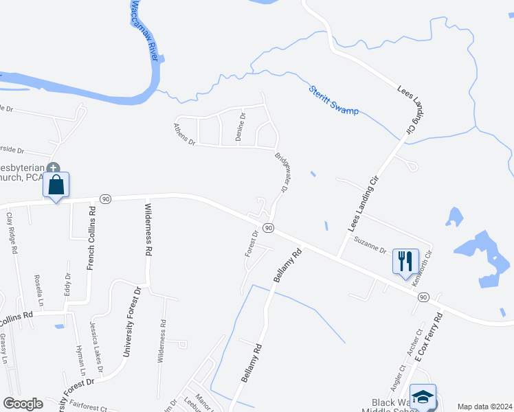 map of restaurants, bars, coffee shops, grocery stores, and more near 997 South Carolina 90 in Conway